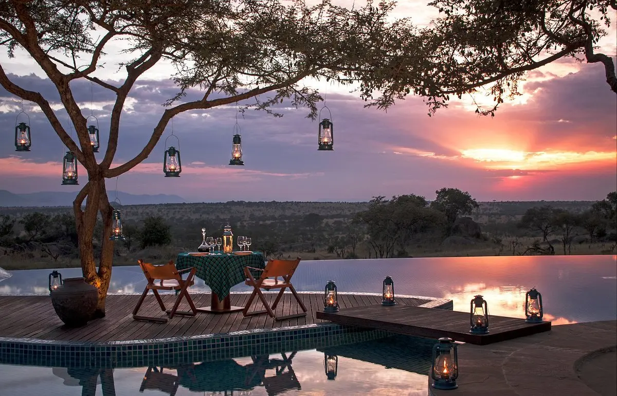 Aerial view of Serengeti Four Seasons Safari Lodge with terrace suite