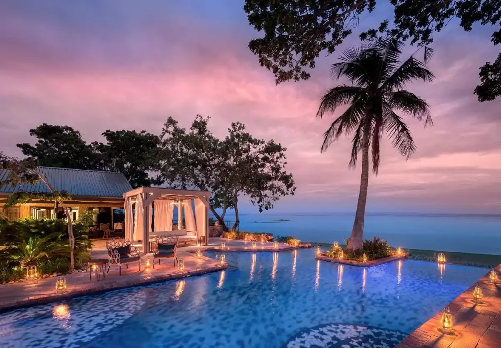 A luxury safari lodge in Zimbabwe with a view of the national park